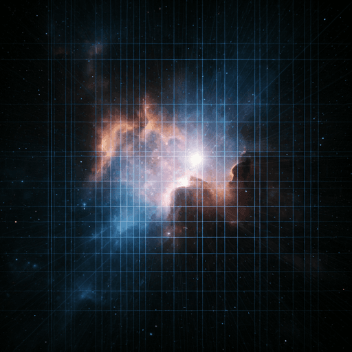 Deep space nebula with digital grid overlays highlighting scalable engineering